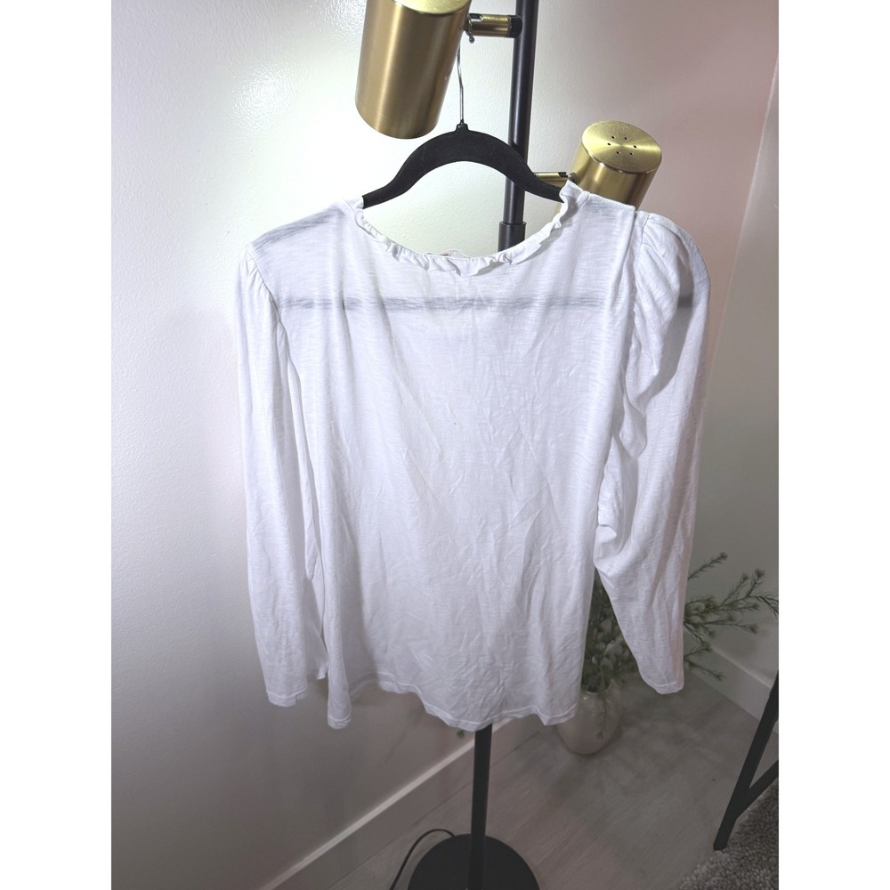 Sundry XL top anthropologie white ls slub casual jeans cotton puff shoulder euc